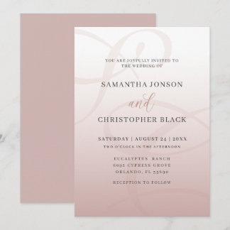Minimalist Blush Pink Monogram Script Wedding Invitation