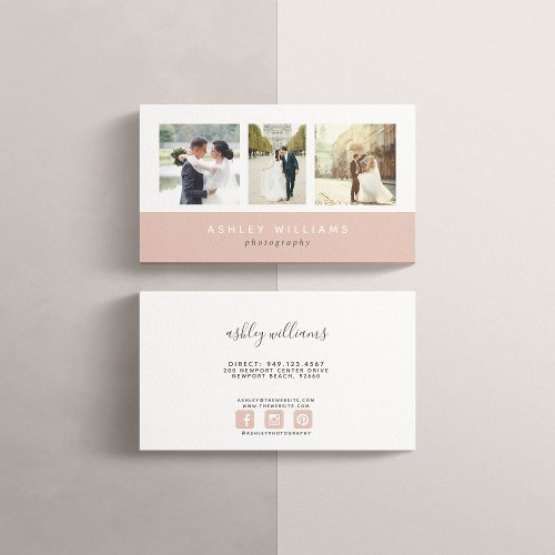 Minimalist Blush Pink Photo Collage Photographer Business Card