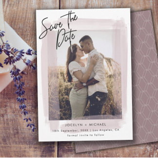 Minimalist Blush Pink & Photo Save the Date