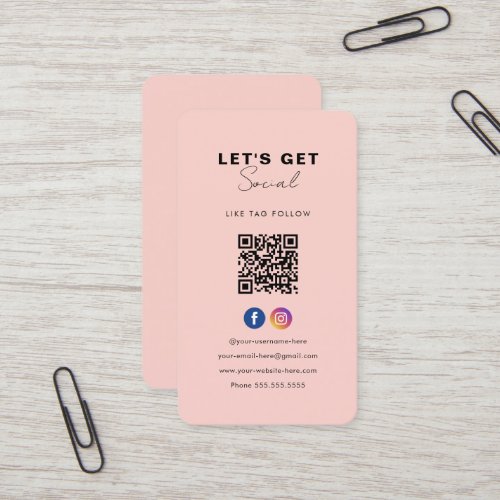 Minimalist Blush Pink Qr Code Connect With Us Business Card