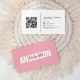  Minimalist Blush Pink QR Code Modern Professional Business Card