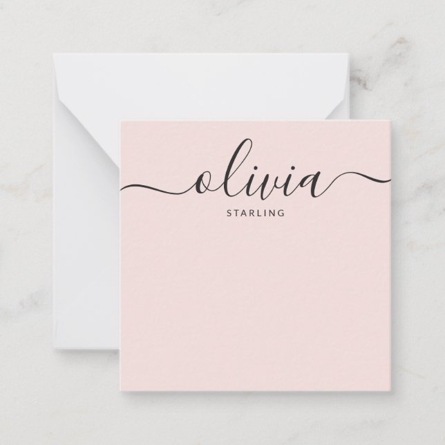 Minimalist Blush Pink Script Modern Girly Custom Note Card (Front)