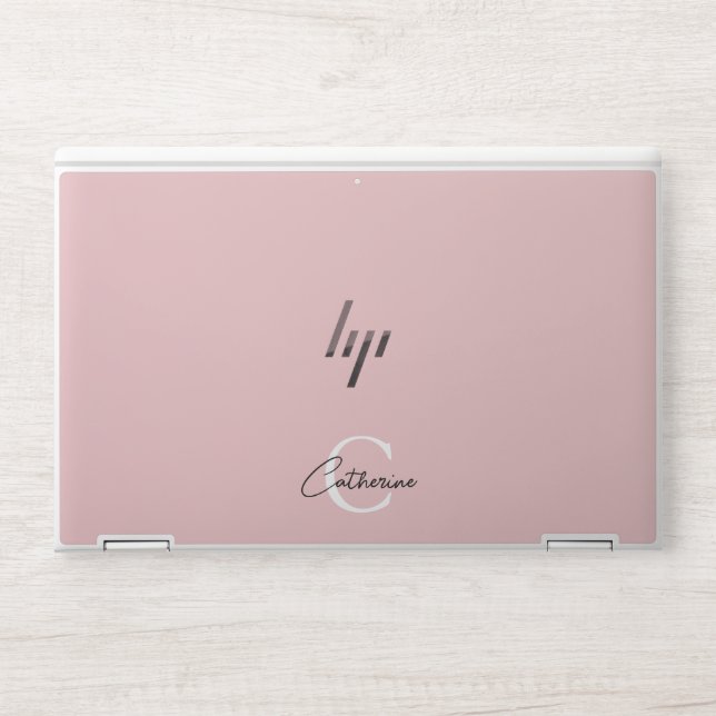 Minimalist Blush Pink Script Monogram HP Laptop Skin (Front)