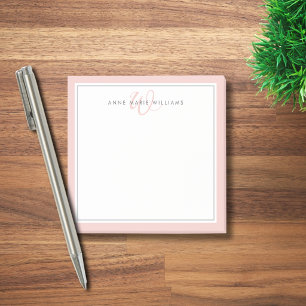 Minimalist Blush Pink Script Two Border Monogram  Post-it Notes