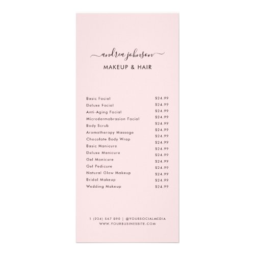 Minimalist Blush Pink Services Menu Price List