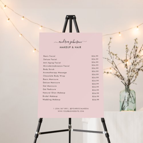 Minimalist Blush Pink Services Menu Price List Foam Board