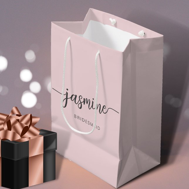 Minimalist Blush Pink Simple Monogram Girly Script Medium Gift Bag (Creator Uploaded)