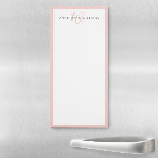 Minimalist Blush Pink Two Border Monogram Magnetic Notepad (In Situ)