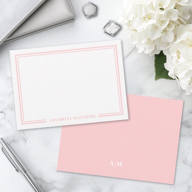 Minimalist Blush Pink Two Border Monogram Note Card (Minimalist Blush Pink Two Border Monogram Note Card)