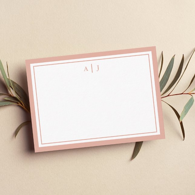 Minimalist Blush Pink Two Border Monogram Note Card (Creator Uploaded)