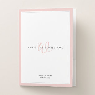 Minimalist Blush Pink Two Border Monogram Pocket Folder