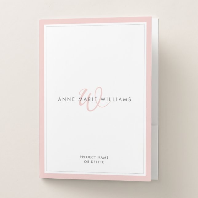 Minimalist Blush Pink Two Border Monogram  Pocket Folder (Front)