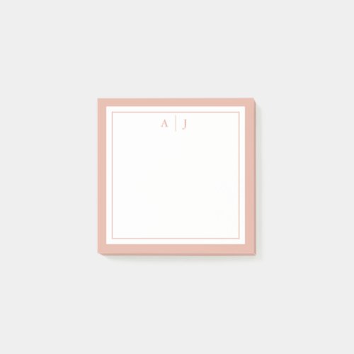Minimalist blush Pink Two Border Monogram Post_it Notes