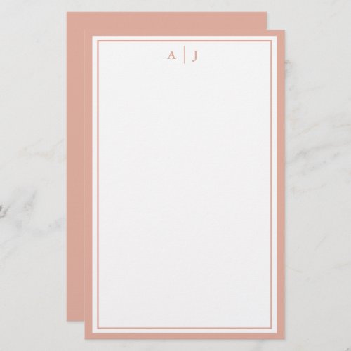 Minimalist Blush Pink Two Border Monogram Stationery