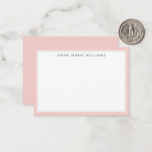 Minimalist Blush Pink Two Border Name Note Card