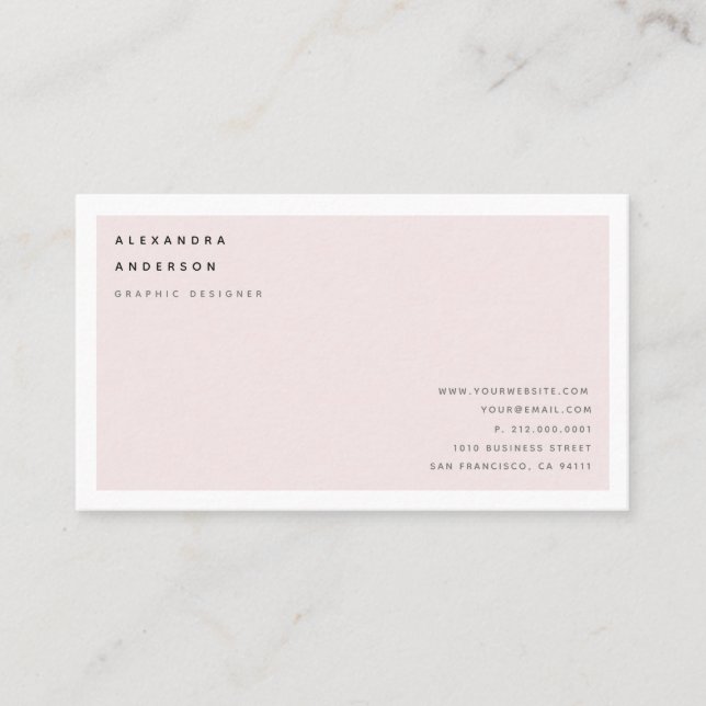 Minimalist Blush Pink White Border Business Card (Front)