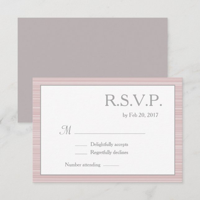 Minimalist blush pink white gray stripes rsvp invitation (Front/Back)