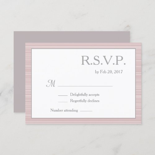 Minimalist blush pink white gray stripes rsvp invitation