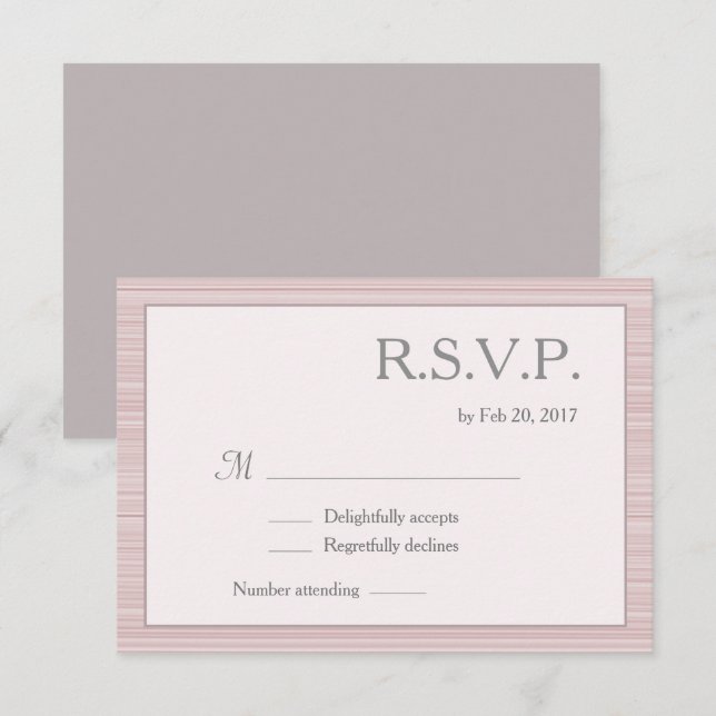 Minimalist blush pink white gray stripes rsvp invitation (Front/Back)