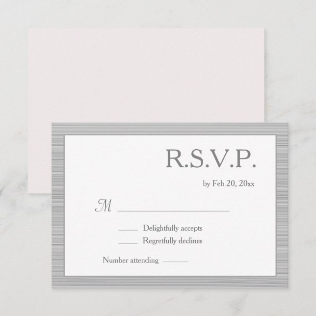 Minimalist Blush Pink White Gray Stripes RSVP Invitation (Front/Back)