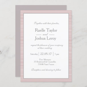 Minimalist blush pink white gray stripes wedding invitation