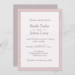 Minimalist blush pink white gray stripes wedding invitation
