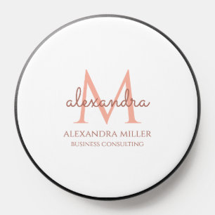 Minimalist Blush Pink White Monogram Name PopSocket