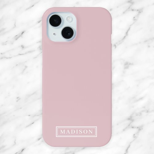 Minimalist Blush Pink White Personalized Name iPhone 15 Case