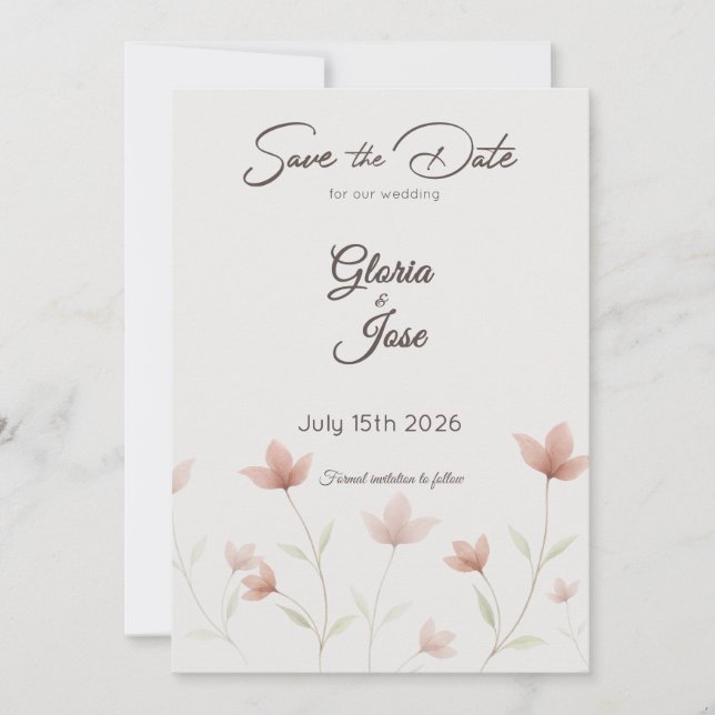 Minimalist Blush Pink Wildflower Romantic Wedding Save The Date (Front)