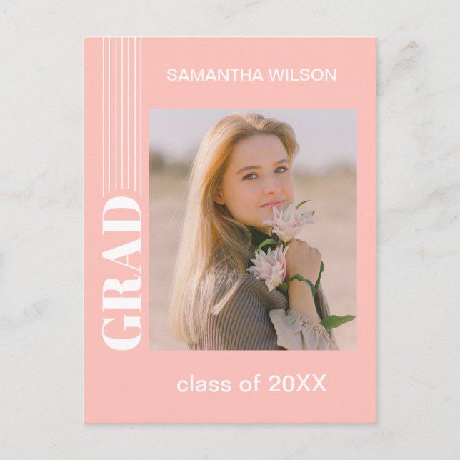 Minimalist Blush Rose Pink Graduation Announcement Postcard (Front)