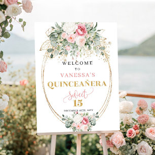 Minimalist Blush Roses 15th Birthday Welcome Poster