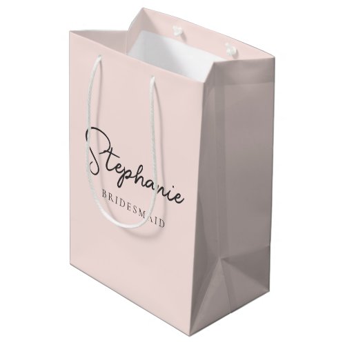 Minimalist Blush Script Personalized Bridesmaid Medium Gift Bag