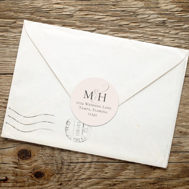 Minimalist Blush Simple Monogram Return Address  Classic Round Sticker (Creator Uploaded)