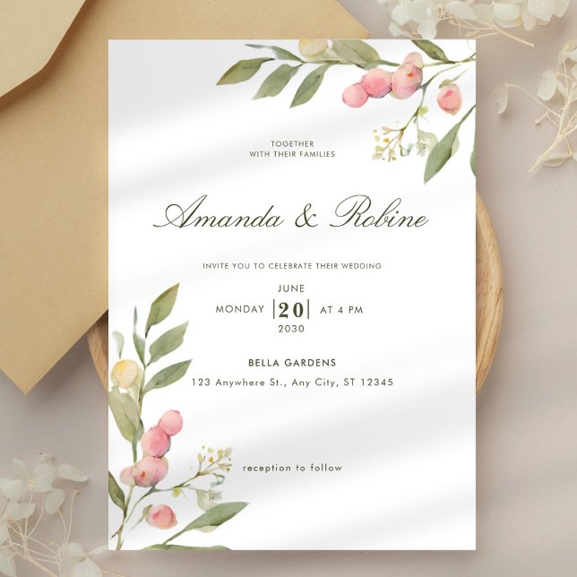 Minimalist Blush Watercolor Floral Wedding Invitation (Creator Uploaded)