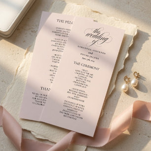 Minimalist Blush Wedding Program Elegant Script