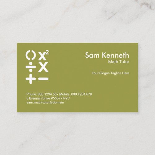 Minimalist BODMAS Symbol Math Tutor Business Card