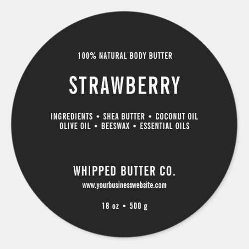Minimalist Body Butter Small Business Black  LOGO Classic Round Sticker