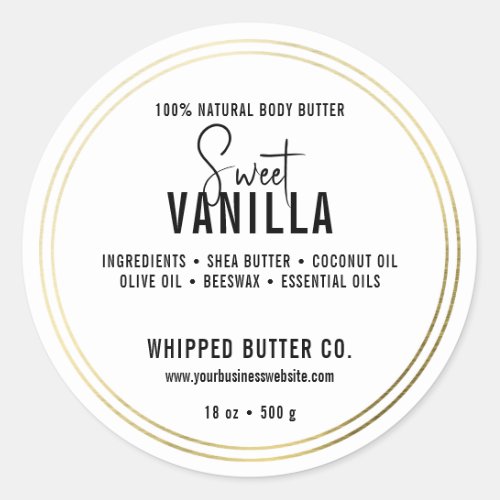 Minimalist Body Butter Small Business Gold LOGO Classic Round Sticker