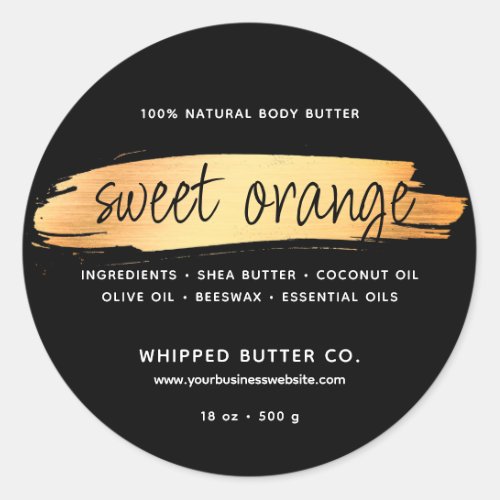 Minimalist Body Butter Small Business Orange Black Classic Round Sticker