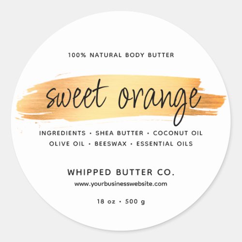 Minimalist Body Butter Small Business Orange Classic Round Sticker