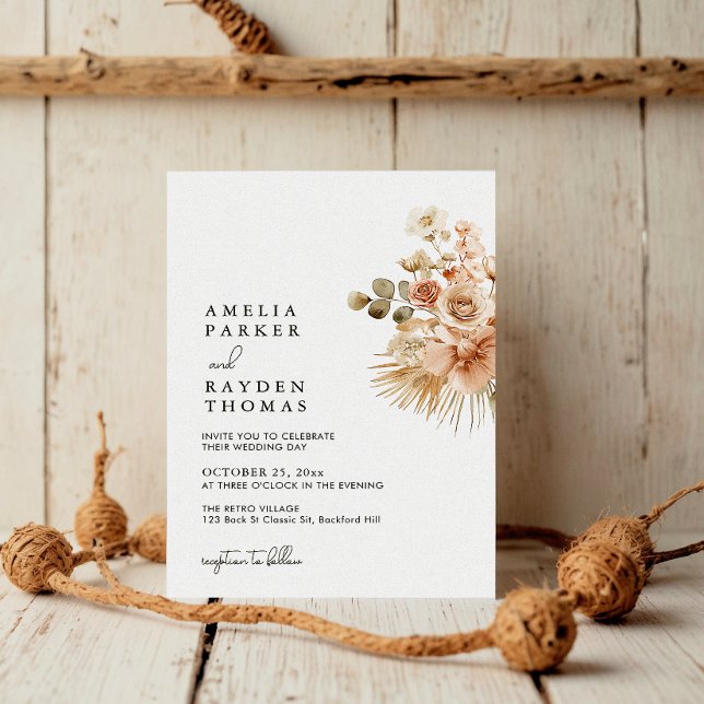 Minimalist Bohemian Blooms Wedding Invitation (Creator Uploaded)