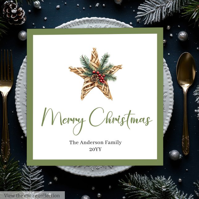 Minimalist Bohemian Christmas Wreath in Neutral   Paper Dinner Napkins (Minimalist Bohemian Christmas Wreath in Neutral Napkin

)