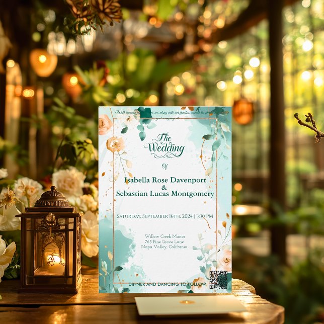 Minimalist Bohemian Emerald and Rose Gold Wedding  Invitation (Creator Uploaded)