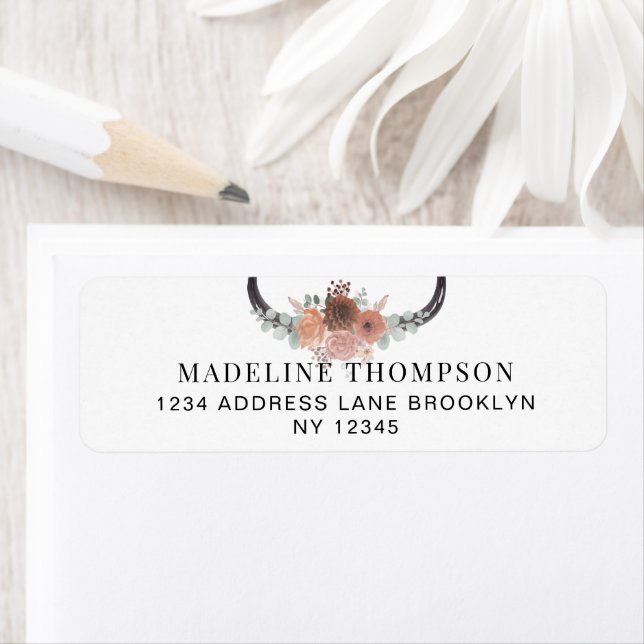 Minimalist Bohemian Floral Bull Skull Address Label (Insitu)