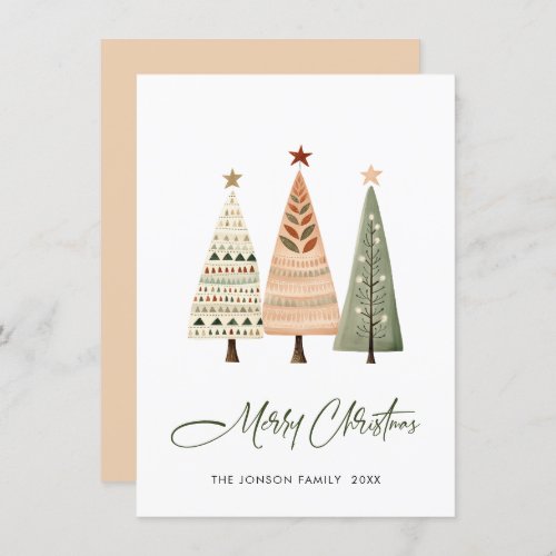 Minimalist Bohemian Pine Tree Christmas Greeting Holiday Card