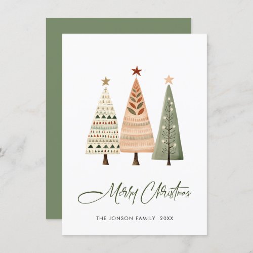 Minimalist Bohemian Pine Tree Christmas Greeting Holiday Card