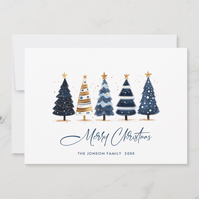 Minimalist Bohemian Pine Tree Christmas Greeting Holiday Card (Front)