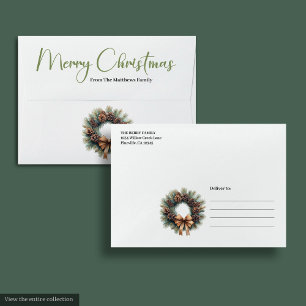 Minimalist Bohemian Pine Wreath Holiday Mailer Envelope
