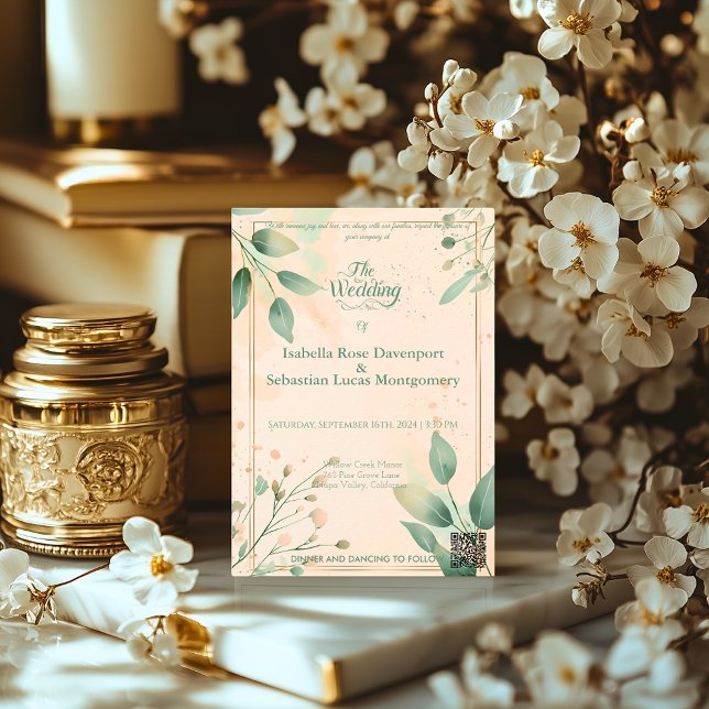 Minimalist Bohemian Sage Green & Rose  Wedding Invitation (Creator Uploaded)