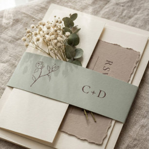 Minimalist Bohemian Sage Invitation Belly Band